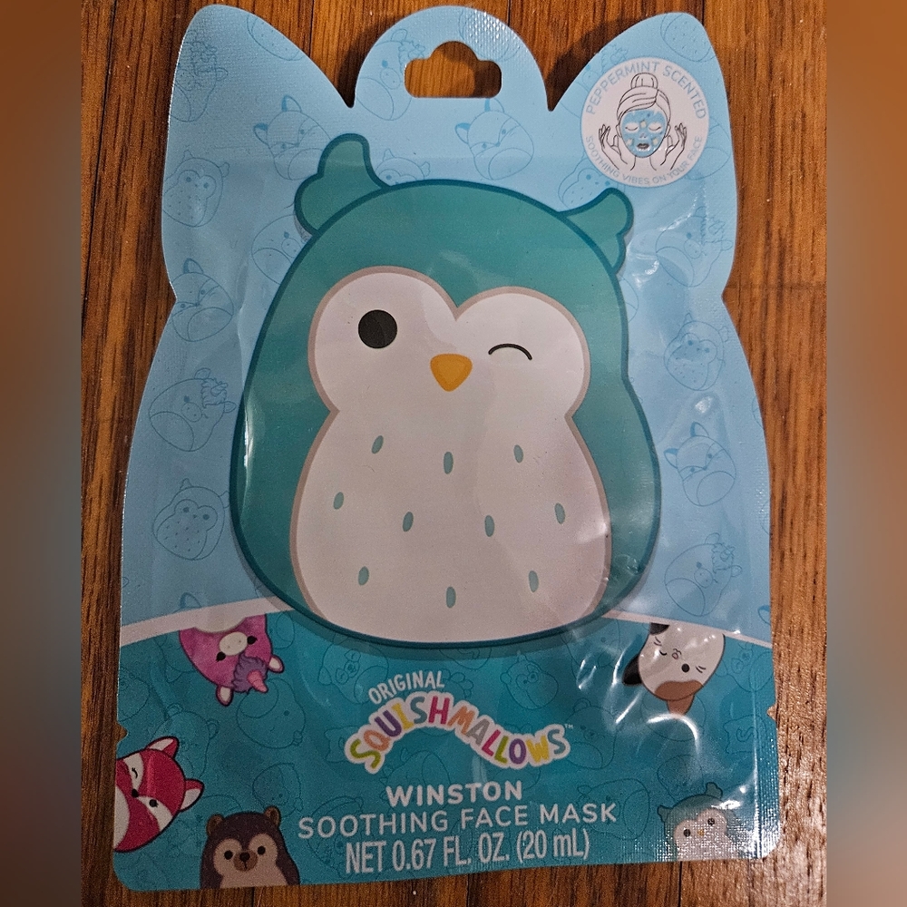 Squishmallows Winston the blue Owl 🦉 NWT Peppermint Scented Soothing Face Mask
